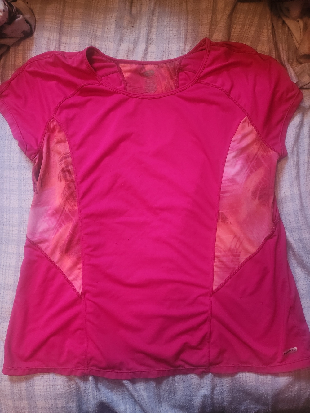 Women’s Short-Sleeve Active Tee in Bright Pink with Patterned Side Panels